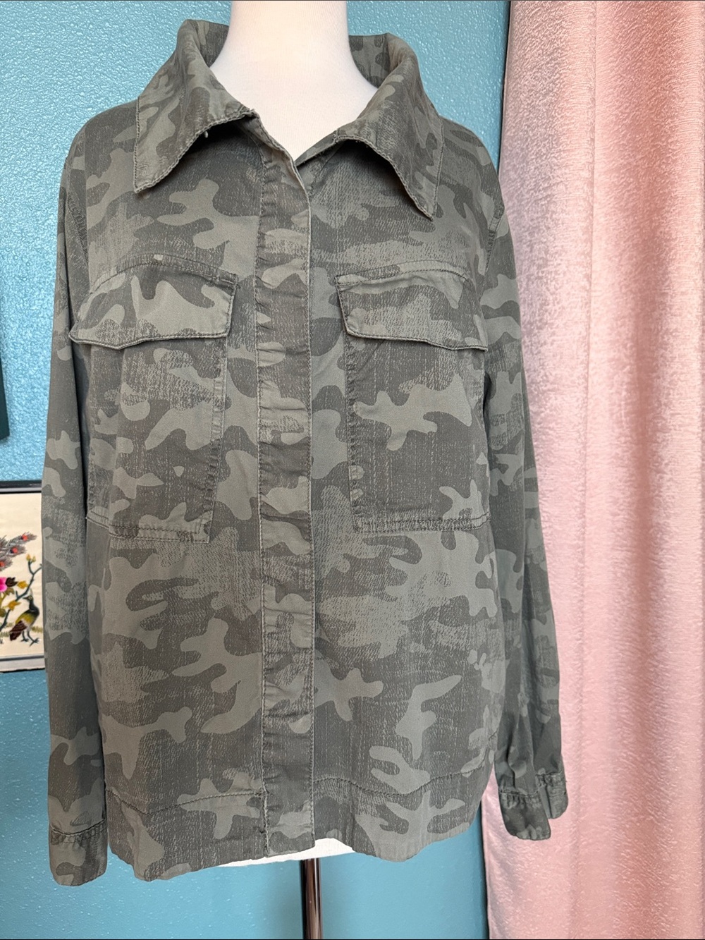 UNIONBAY Olive Camo Button-Front Utility Shirt XL